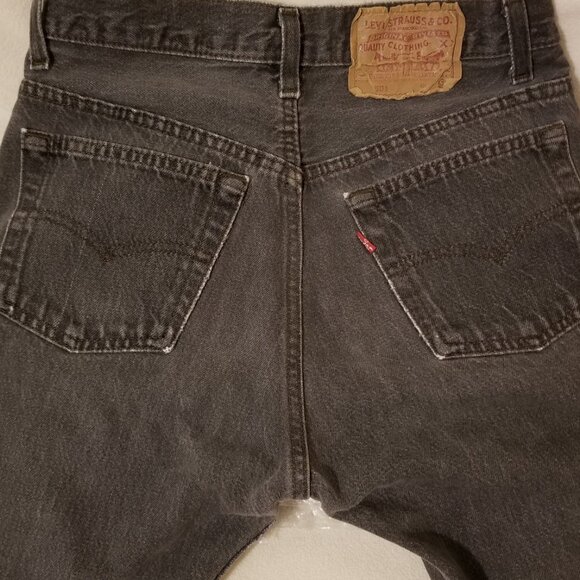 90’s Levi’s 501 Black Denim Straight Leg Jeans - Naturally Distressed 28x32 - Picture 7 of 11